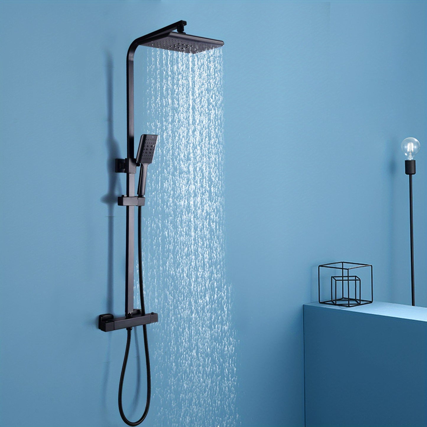 Douchekraan – Douchemengkraan – Thermostatische Mengkraan – Douchethermostaat – Doucheset – Wandmontage – Temperatuurregeling – Waterbesparend – Modern Vierkant Design – Zwart-Witte Afwerking