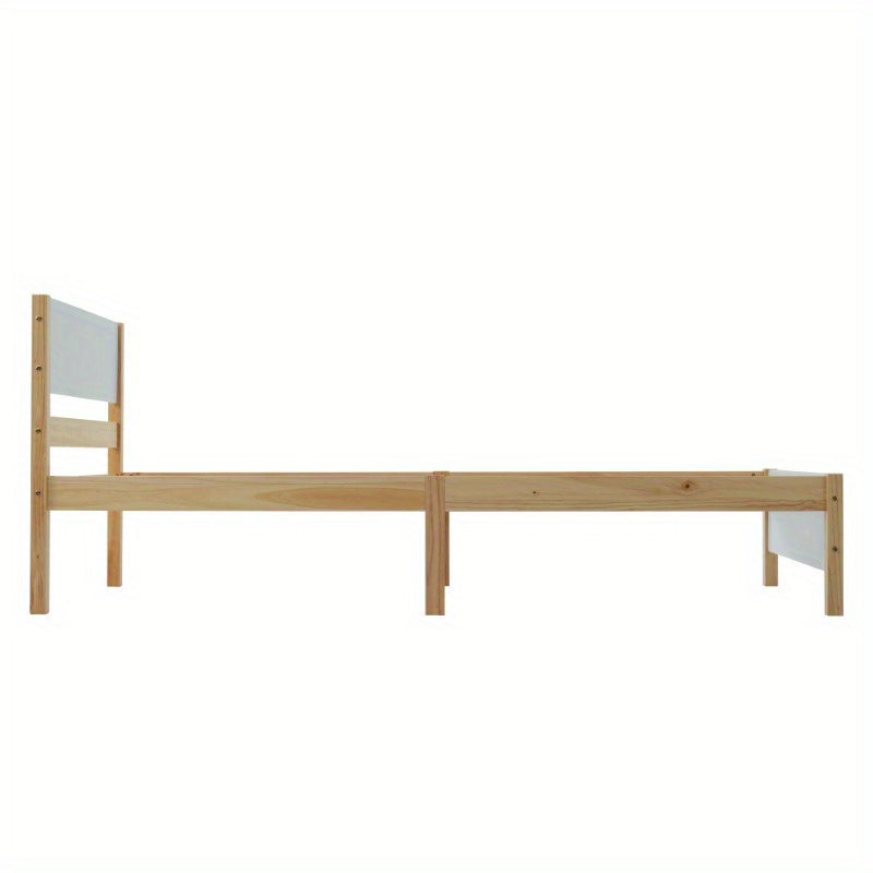 Eenpersoonsbed – Tienerbed – Volwassenenbed – Bedframe – Slaapbank – Houten Frame van Grenen – Met Middenstijl voor Extra Stevigheid – Inclusief MDF Hoofdeinde en Voetbord – Wit Natuurkleur – 90x200 cm