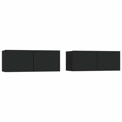 TV cabinets 2pcs. Black 80x30x30cm wood material,  Sleek Cabinet, Minimalist Design, Durable Material, Particle Board, Media Storage, Tv Stand
