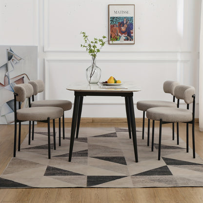 Eetkamerstoel – Stoel – Kuipstoel – Keukenstoel – Meubel – Set van 4 – Bouclé Stof – Zwart Metalen Frame – Armloos – Ergonomisch Design