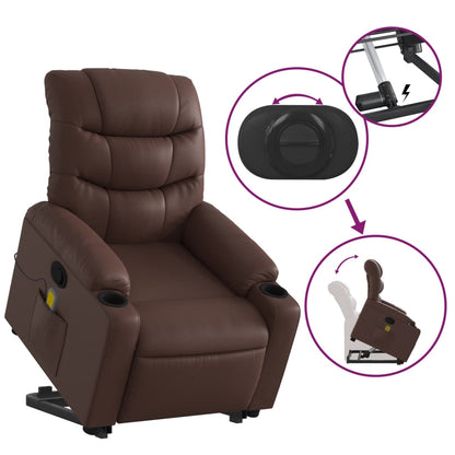 Elektrische Relaxstoel – Sta-op Stoel – Verstelbare Fauteuil – Massagestoel – Elektrische Zithulp – Met Opsta-Functie – Trilmassage – Kunstleren Bekleding Bruin