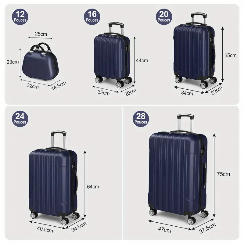 Kofferset – Reiskoffers – Bagageset – Trolleykoffers – Harde Koffers – 5-delig – ABS Hardcase – 12” tot 28” – TSA-slot – 360° Zwenkwielen – Roze Goud