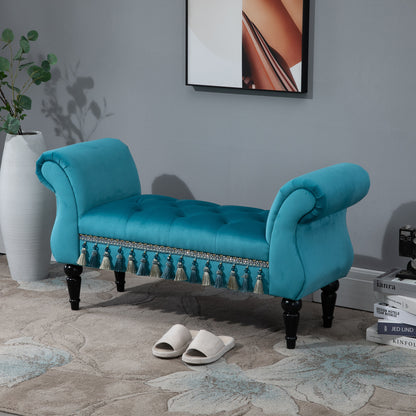 Poef – zitbank – schoenenbank – hocker – zitmeubel – fluwelen bekleding – massief houten frame – 117x40x58 cm – maximale draagkracht 150 kg