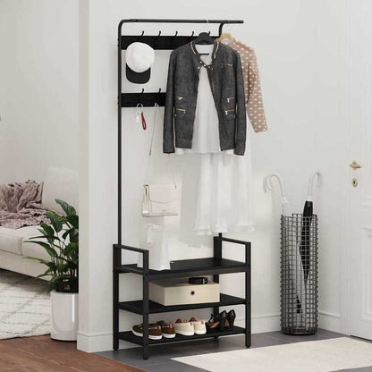 Kapstok Zwart Eiken – Garderobe Standaard – Jasrek – Schoenenrek – Halmeubel – Compact Ontwerp – Duurzaam Gelamineerd Hout – 75x34x184 cm