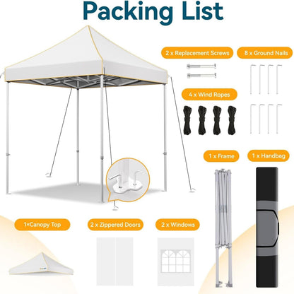 2×2m Pop-Up Canopy with 4 Side Walls, UPF50+ Sunshade, 3 Adjustable Heights, Upgraded Octagonal Tube for Picnic Beach Backyard Commercial Events