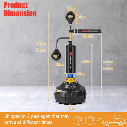 Staande Bokszak – Freestanding Bokszak – Trainingszak – Punching Ball – Reflex Zak – Verstelbare Hoogte 167-201 cm – Scheurbestendig Synthetisch Leer