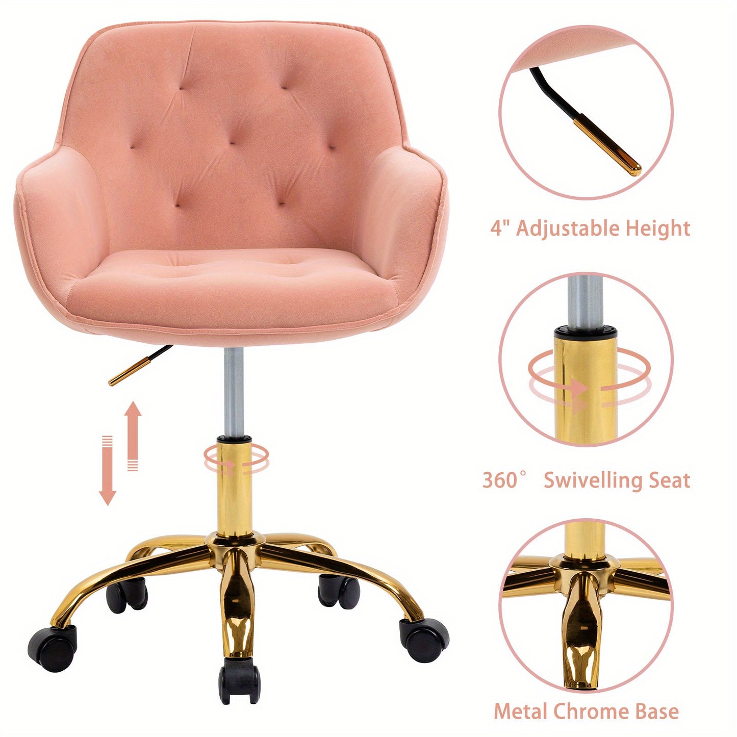 Bureaustoel – Bureaustoel Met Wieltjes – Bureau Stoel – Gamingstoel – Kantoorstoel – Ergonomisch Design – Verstelbare Hoogte – Velvet Bekleding – Houten Frame