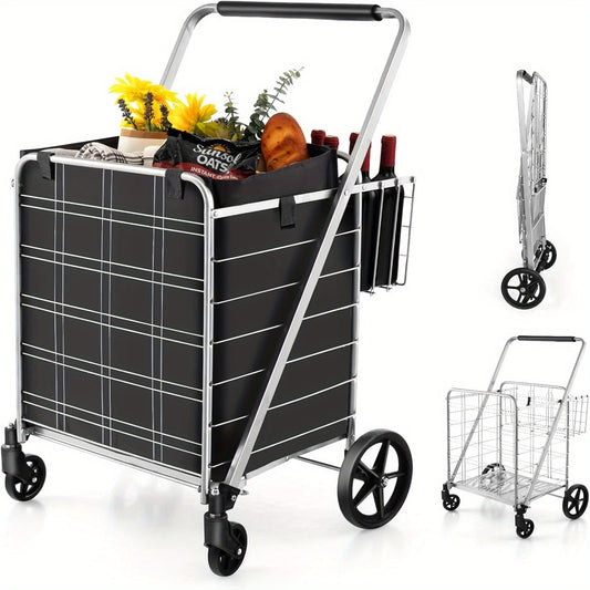 Boodschappenwagen – Boodschappentrolley – Winkelwagen – Boodschappenkar – Steekwagen – Roestvrijstalen Frame – 150 kg Draagkracht – Opvouwbaar – Dubbele Manden – 125 Liter