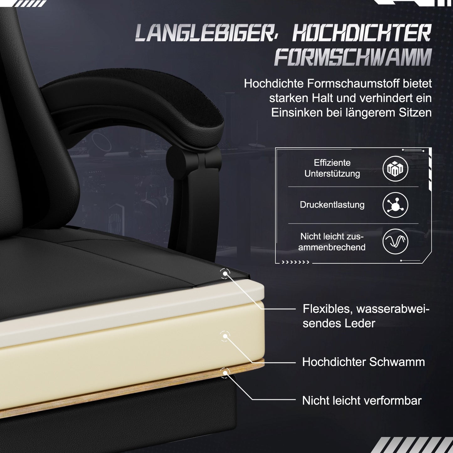 Gaming Chair with Footrest, Ergonomic Gaming Chair, Gaming Armchair with Adjustable Lumbar Cushion Equipped with An Adjustable Lumbar Support And Headrest, 360° Swivel And Designed for A Weight Of Up to 150kg.