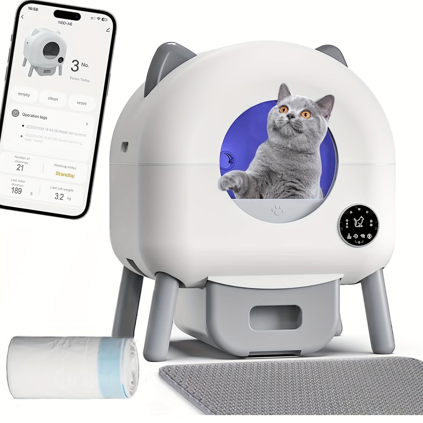 Kattenbak – Kattentoilet – Zelfreinigende Bak – Automatische Kattenbak – Kattenbak Open Top – Stil & Veilig – Geschikt Voor Meerdere Katten – Geurvrij Afvalbeheer