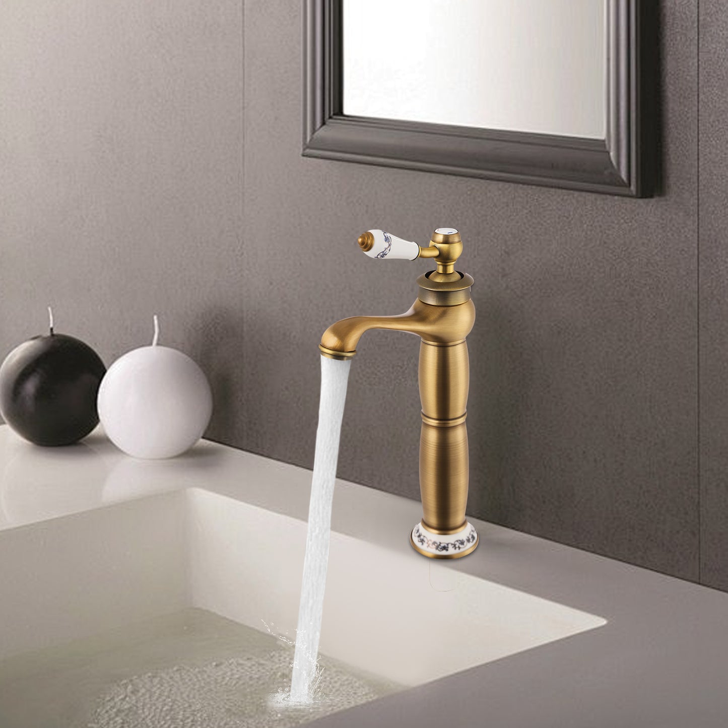 Badkraan – Badmengkraan – Thermostaatkraan – Mengkraan – Vintage Kraan – Gouden Messing Afwerking – Keramisch Hendel – Uitloop 22,5 cm