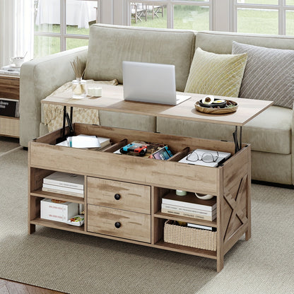 Verstelbare Salontafel – Koffietafel – Woonkamertafel – Zeteltafel – Bijzettafel – 2 Laden & Verborgen Opbergruimte – 50x100x47,3-61,3 cm – Hoogwaardige Houtmaterialen & Modern Design