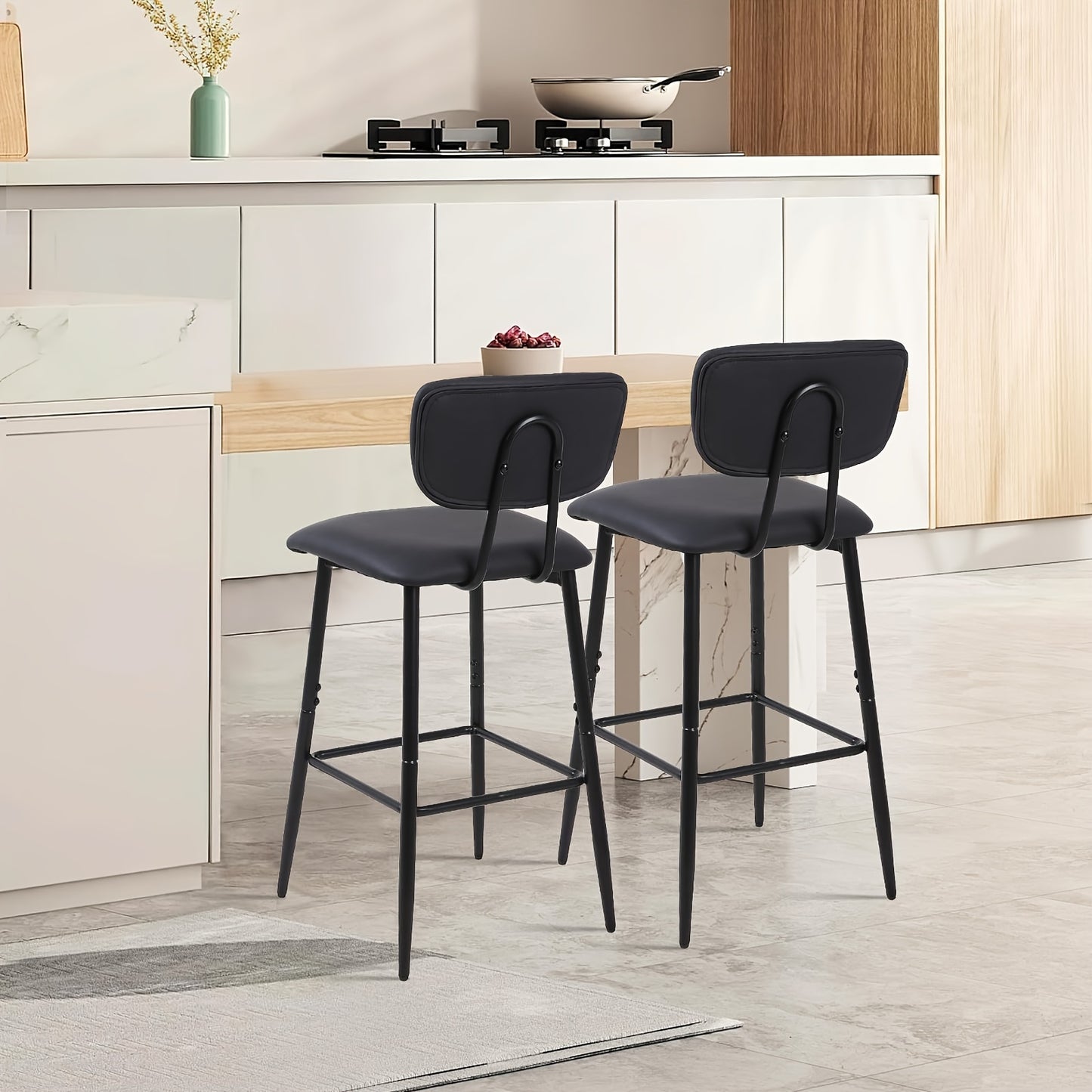 Barstoel – Barkruk – Barstoel Kruk – Barkrukken – Barstoel Stoel – Set van 2 – Verstelbare Zithoogte 66 cm – Met Metalen Frame en Kunstleren Bekleding