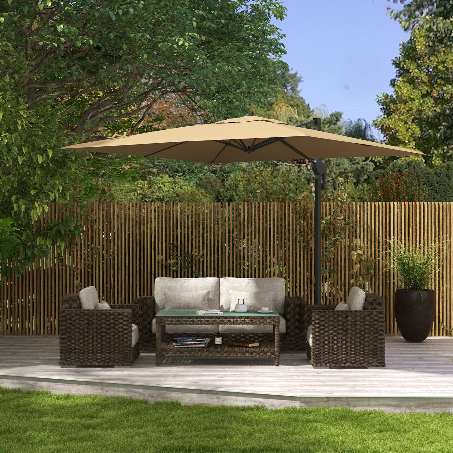 Zweefparasol – Hangparasol – Tuinparasol – Terrasparasol – Parasoldoek – 360° Draaibaar Met Hydraulisch Systeem – UV-bestendig Polyester 3x2,6m Met Aluminium Frame