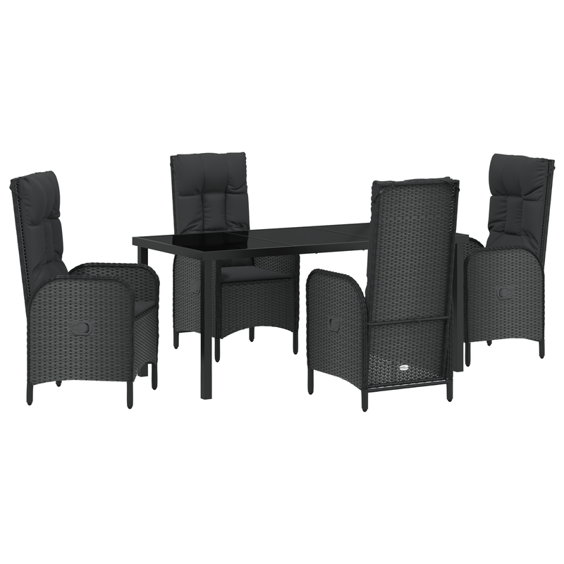5-Delige Tuinset – Tuinmeubelset – Terrasmeubel – Buitenstoelenset – Poly-Rattan Loungeset – Zwart – Weerbestendig Rattan Frame – Afneembaar Kunststof Tafelblad