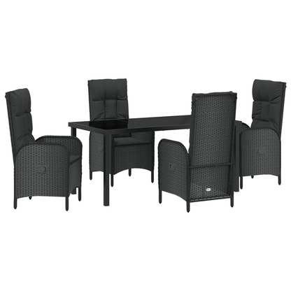 5-Delige Tuinset – Tuinmeubelset – Terrasmeubel – Buitenstoelenset – Poly-Rattan Loungeset – Zwart – Weerbestendig Rattan Frame – Afneembaar Kunststof Tafelblad