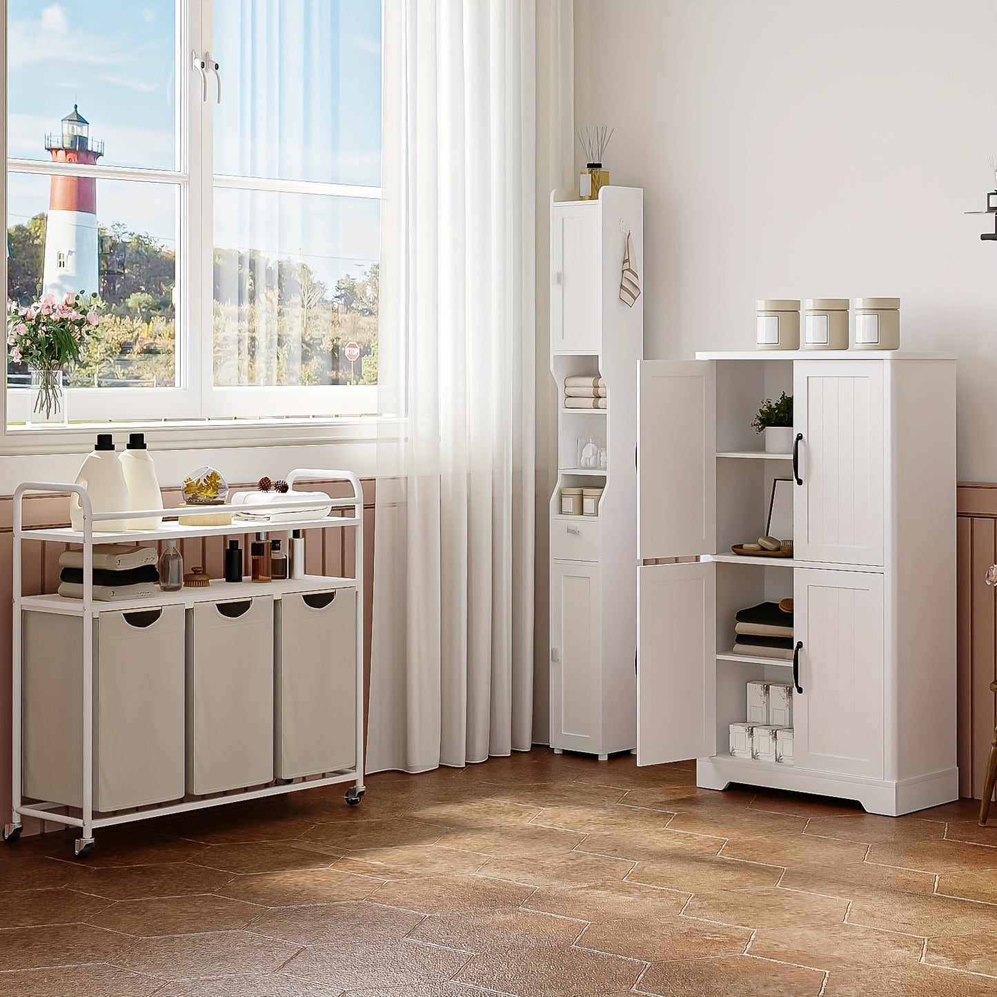 Badkamerkast – Opbergkast – Kolomkast – Wastafelonderkast – Badmeubel – Verstelbare Planken – Duurzaam Spaanplaat – 30x60x110 cm Wit