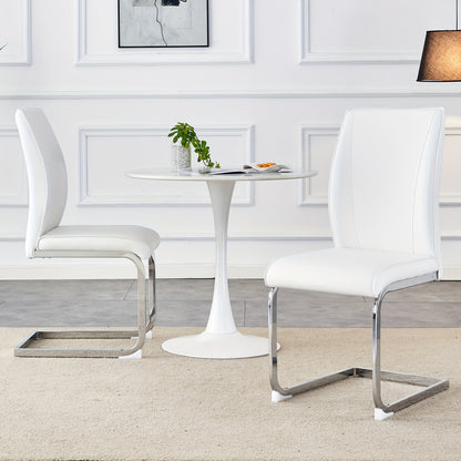 Eetkamerstoel – Stoel – Zithoekstoel – Keukenstoel – Accentstoel – Set Van 2 – Wit – Met Zilverkleurig Metalen Frame – Comfortabele Zitting