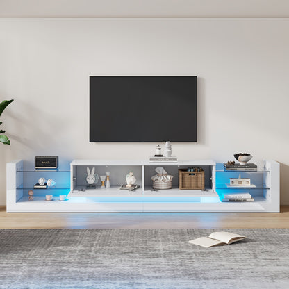 tv meubel – tv kast – tv dressoir – tv meubelen – media meubel – hoogglans wit – glazen front – 181 cm – geschikt voor tv tot 80 inch – twee klepdeuren – hout