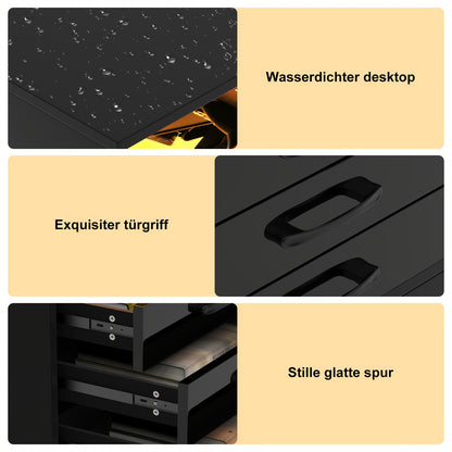 Zwarte Bijzettafel met 3 Lades – Multifunctionele Side Table met Open Kast en Grote Opbergcapaciteit, 60x45x35 cm – Schuifladen met Handgrepen, Geschikt voor Woonkamer of Slaapkamer