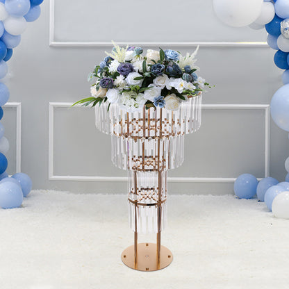 Round Pedestal for Wedding Flowers Adorned with Golden And Crystals