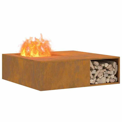 Large 100x100x30cm Corten Steel Outdoor Fireplace - Heavy-Duty Metal Patio Heater with Real Flame, Sturdy & Durable Construction, Easy-Clean Design, Heat-Resistant Paint Finish, Modern Rectangular Heating Fire Pit for Backyar