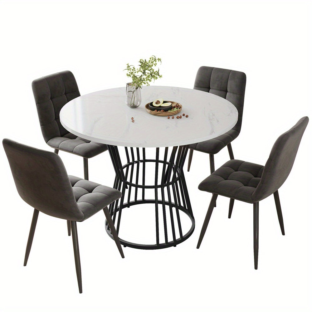Ronde Eettafel – Eettafel Rond – Keukentafel – Ontbijttafel – Tafel Metaal – Marmerlook Zwart-Wit – Krasbestendig MDF Blad – Stevig Metalen Frame – Compact & Ruimtebesparend – Modern Design Voor 4 Personen