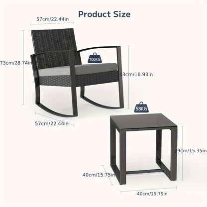 3-delige PE Rattan Tuinset – Lounge Set – Tuinmeubel – Buitenmeubel – Balkonmeubel – Weerbestendig Design – Met Gehard Glas Tafelblad – Grijs
