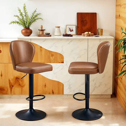 Barkrukken – Barstoelen – Keukenkrukken – Barkruk Set – Draaibare Barkrukken – Bruin – 360° Draaibaar – Verstelbare Zithoogte met Rugleuning