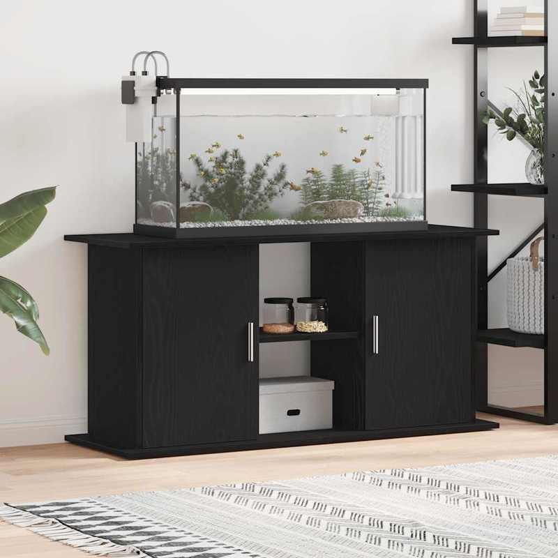 Aquariumkast – Aquariumstandaard – Aquariummeubel – Vissenkast – Aquariummeubelstuk – Zwart – Massief Eikenhout – Stevig 121x41x58 cm