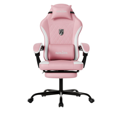 Ergonomische Gamingstoel – Racestoel – Bureaustoel – Gamestoel – Computestoel – Met Voetensteun – Lendensteun – Memory Foam Zitting – Verstelbare Rugleuning – Roze Wit