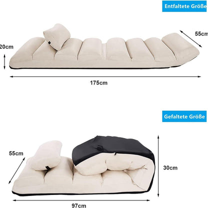 Relaxabele Vloerstoel – Opvouwbare Zitstoel – Floor Lounger – Vloersofa – Verstelbare Rugleuning – Zachte Foam Bekleding – Beige