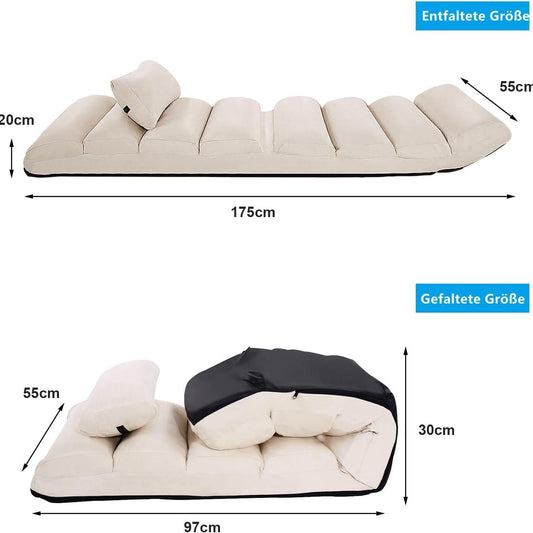 Relaxabele Vloerstoel – Opvouwbare Zitstoel – Floor Lounger – Vloersofa – Verstelbare Rugleuning – Zachte Foam Bekleding – Beige