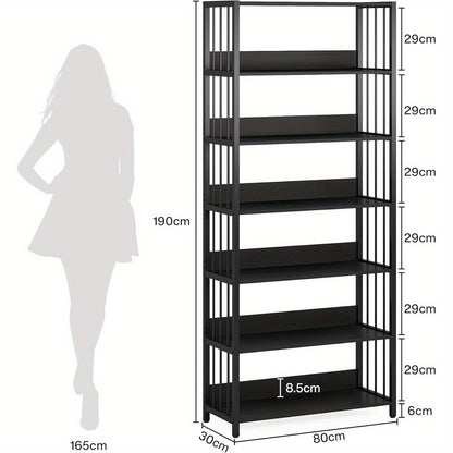 Metalen Boekenkast – Boekenkast – Boekenrek – Opbergkast – Wandrek – 6-laags – Zwart Metaal – Compact 70x30x180 cm – Draagvermogen 50 kg per Plank