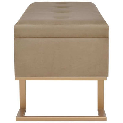 Modern Velvet Beige Storage Bench with Hidden Compartment, 105cm Wooden Entryway Shoe Rack or Living Room Stool, Sleek Design with Metal Legs, Entryway Shoe Storage | Modern Bench | Velvet Upholstery