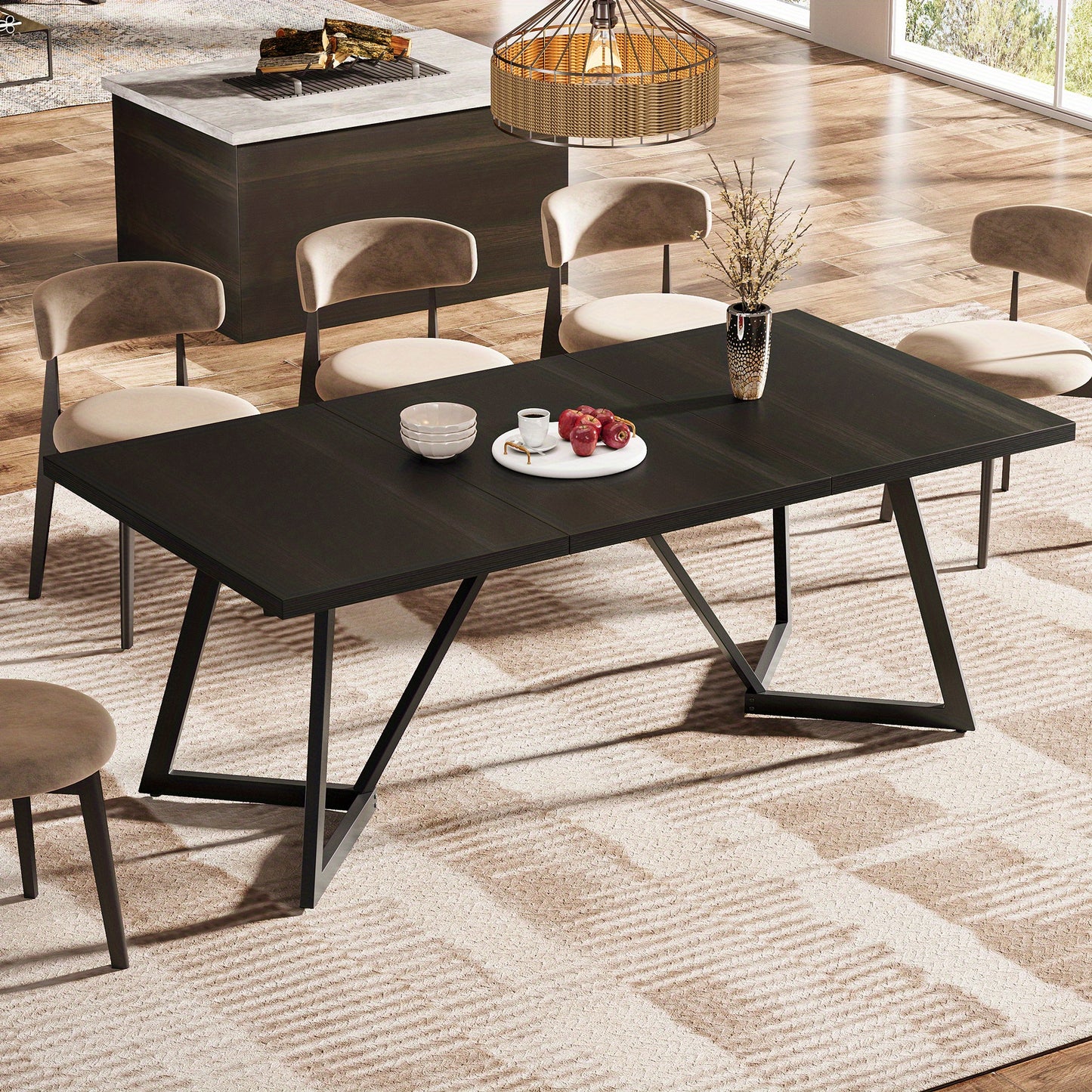 Eettafel – Tafel – Dinertafel – Werktafel – Vergadertafel – Extra Lang 179,98 cm – MDF Houtnerf – Stevige Metalen Poten met Vloerbescherming