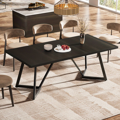 Eettafel – Keukentafel – Tafeltje – Eetkamertafel – Tafel – Modern Zwart Metalen Frame – Rechthoekig 181 cm – Geschikt voor 4-6 Personen