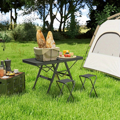 Campingtafel – Klaptafel – Vouwtafel – Kampeertafel – Tuintafel – Verstelbaar – Inklapbaar – Aluminium – 90 x 40,5 cm – Met Metalen Rooster