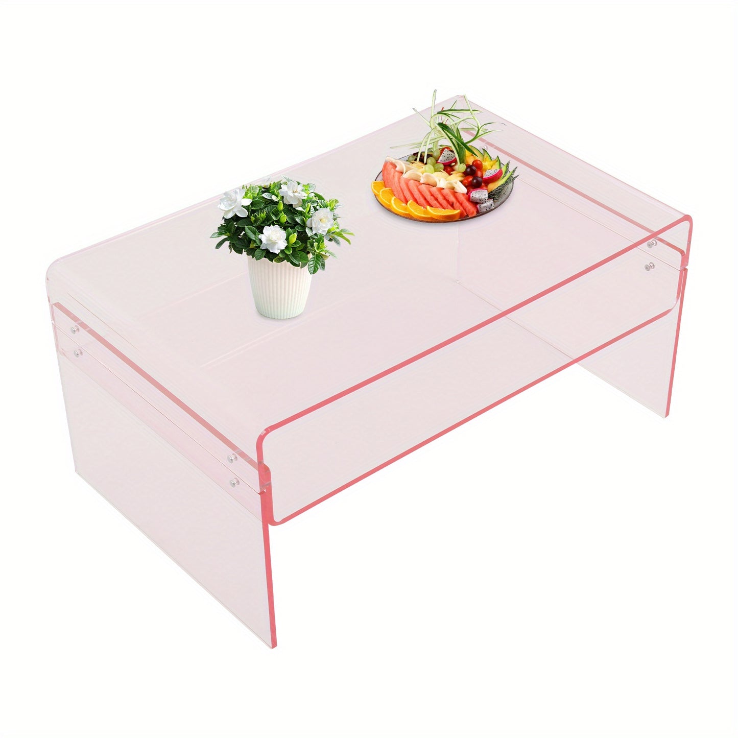 Salontafel – Bijzettafel – Koffietafel – Side Table – Woonkamertafel – Acryl – Dubbelbladig Ontwerp – 80x50x38 cm – Roze Modern Design