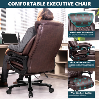 Ergonomische Bureaustoel – Comfortabele Stoel – Bureaustoel Voor Grote Personen – Verstelbare Lendensteun – Extra Brede Zitting – Draagvermogen 226 Kg - Bruin