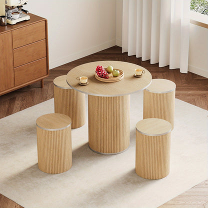 Salontafel – Koffietafel – Bijzettafel – Woonkamertafel – Tafel met Krukjes – Wit Marmer – Modern Rond Design – Compact en Praktisch