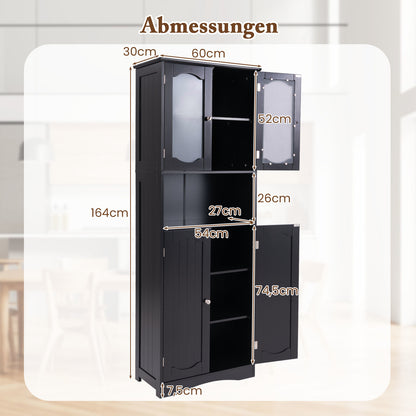 Hoge Opbergkast – Badkamerkast – Kast Met Glazen Deuren – Opbergmeubel – Keukenkast – Verstelbare Planken – Getemperd Glas – Anti-Kantel Systeem