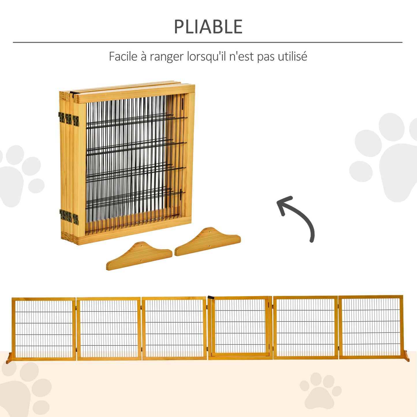 Hondenhekje – Hondenhek – Huisdierhek – Traphekje – Dierenhek – Modulair Inklapbaar Design – Massief Dennenhout met Stabiele Voeten – 432 x 36 x 70 cm – Geel