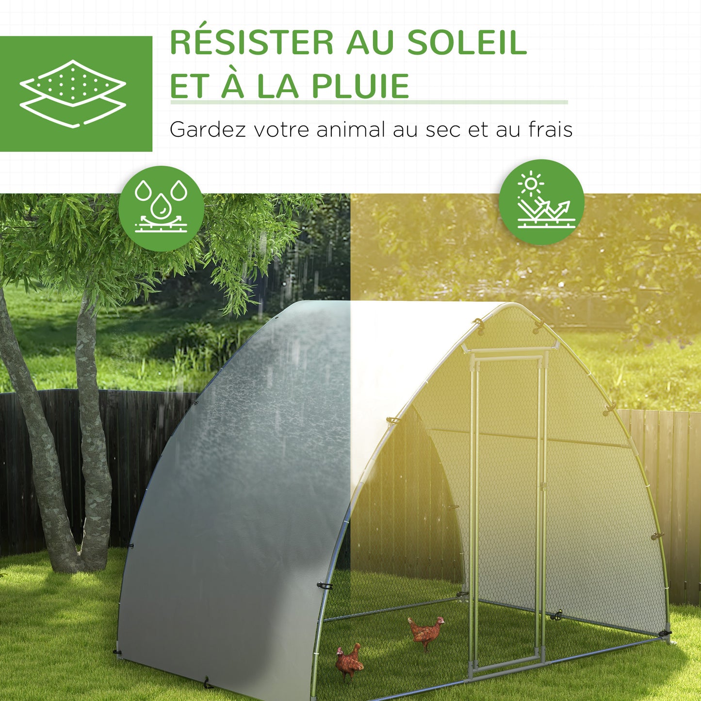 Kippenren Large Chicken Coop – Kippenhok – Kippenren – Kippenverblijf – Hennenren – Anti-UV Dak – Gegalvaniseerd Staal – Groot 5,75m – Slotbare Deur – Silvery
