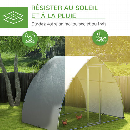 Kippenren Large Chicken Coop – Kippenhok – Kippenren – Kippenverblijf – Hennenren – Anti-UV Dak – Gegalvaniseerd Staal – Groot 5,75m – Slotbare Deur – Silvery