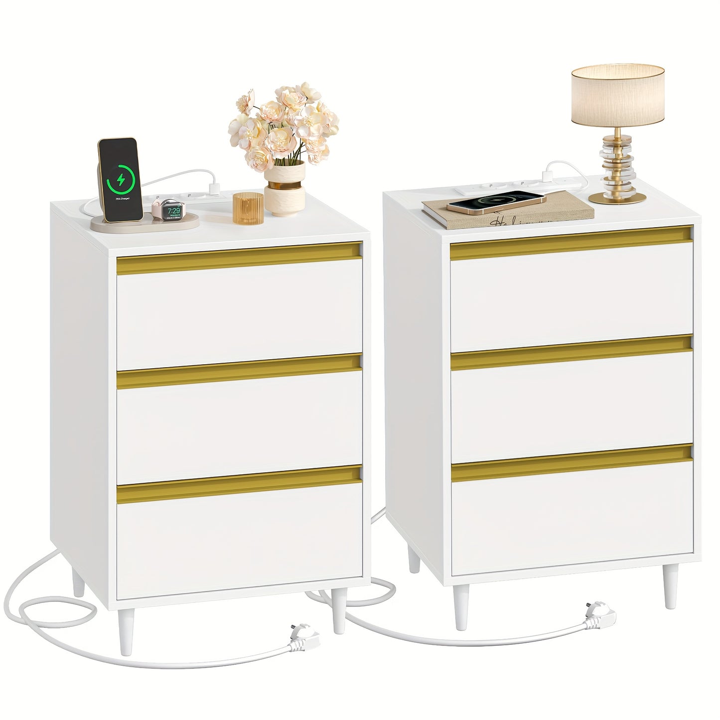 Nachtkastjes Set – Bijzettafel – Bedkastje – Opbergkastje – Ladeblok – Set Van 2 Met 3 Lades – Afneembare Poten Voor Flexibele Hoogte