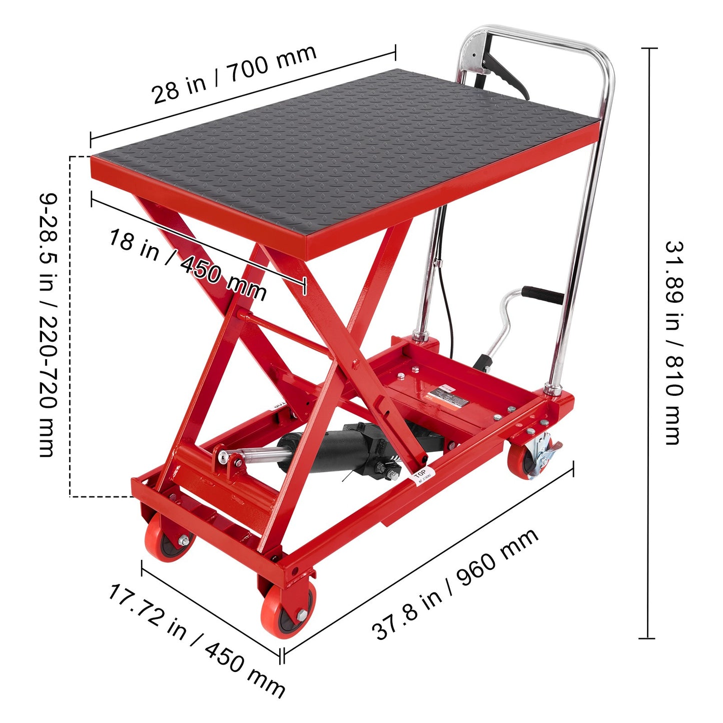 Hydraulische Hefkar – Schaarlift – Liftkar – Hefwagen – Transportkar – Hefhoogte 72 cm – Draagvermogen 227 kg