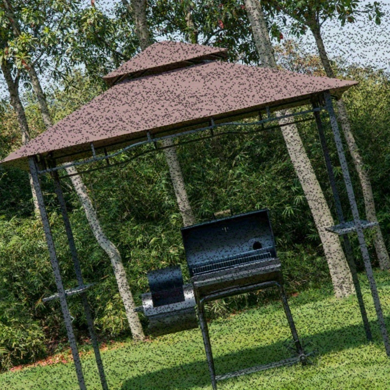 BBQ Overkapping – Barbecue Paviljoen – Terrasoverkapping – Buitenkeuken Overkapping – Barbecue Schuur – Vlamvertragend Dubbel Dak – Stevig Aluminium Frame – Zijdelen Met Tafel