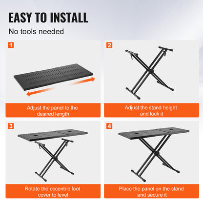 Mobiele DJ-tafel – Draagbare DJ-standaard – Keyboardtafel – Verstelbare DJ-tafel – Mobiele DJ Setup – Verstelbare Hoogte – Dubbel X-Frame Stalen Onderstel