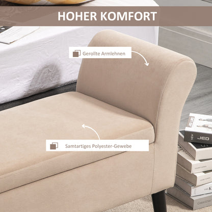 Opbergbank – Opbergbankje – Bankje – Zitbank – Opbergmeubel – Beige – Fluweel Polyester – Stevige Rubberen Poten – 111,5x41x65 cm
